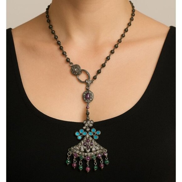 Turkish Pendant Necklace Semi-Precious Stones Grand Bazaar Istanbul 20" - Picture 2 of 10